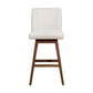 30" Beige and Wood Brown Solid Wood Bar Height Swivel Bar Chair