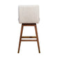 30" Beige and Wood Brown Solid Wood Bar Height Swivel Bar Chair