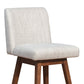 30" Beige and Wood Brown Solid Wood Bar Height Swivel Bar Chair