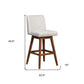 30" Beige and Wood Brown Solid Wood Bar Height Swivel Bar Chair