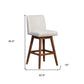 30" Beige and Wood Brown Solid Wood Bar Height Swivel Bar Chair