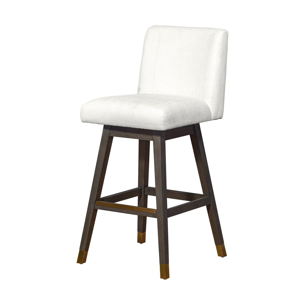 30" Pearl and Gray Upholstered and Solid Wood Bar Height Swivel Bar Chair