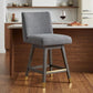 26" Gray and Brown Solid Wood Counter Height Swivel Bar Chair