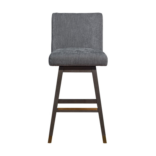30" Gray and Brown Solid Wood Bar Height Swivel Bar Chair