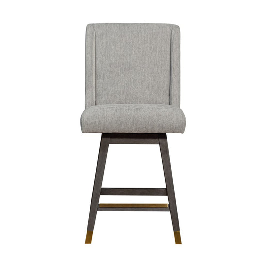 26" Brown and Gray Fabric and Solid Wood Counter Height Swivel Bar Chair