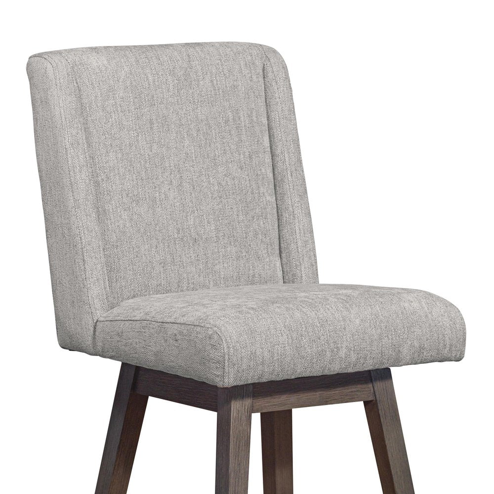 26" Brown and Gray Fabric and Solid Wood Counter Height Swivel Bar Chair