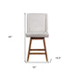 26" Beige and Brown Fabric and Solid Wood Counter Height Swivel Bar Chair