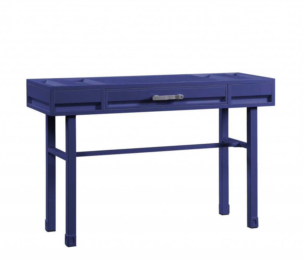 47" Blue Iron And Wood Vanity Table