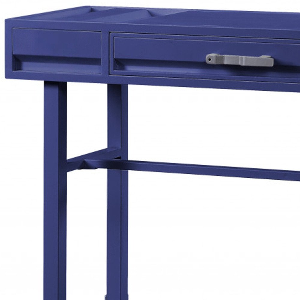 47" Blue Iron And Wood Vanity Table