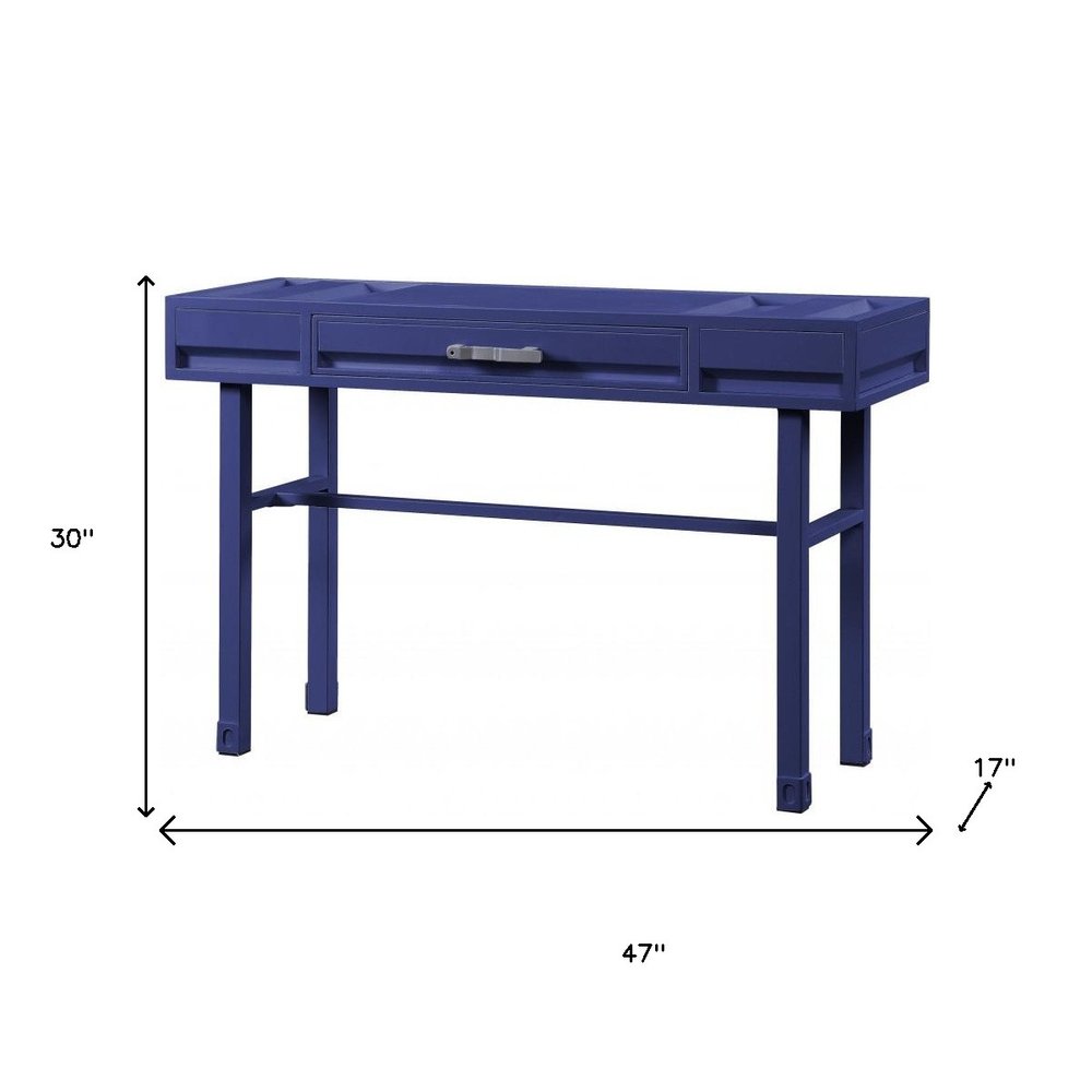47" Blue Iron And Wood Vanity Table