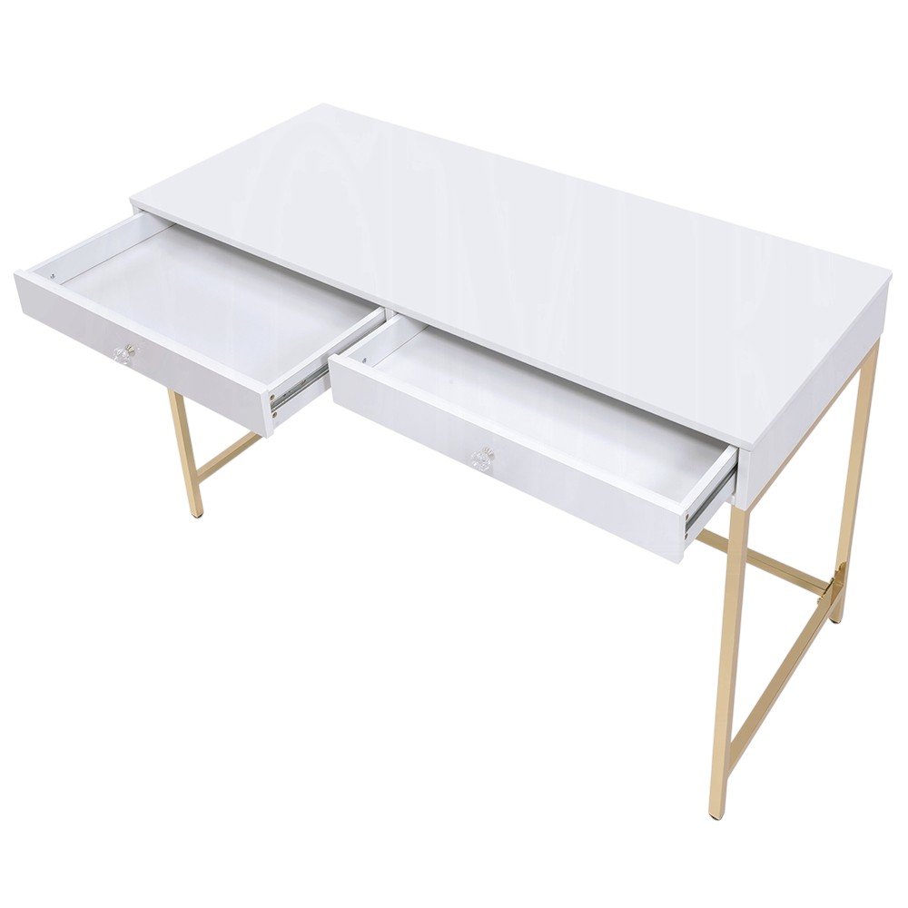 47" White And Gold Wood and Steel Vanity Table With Two Drawers