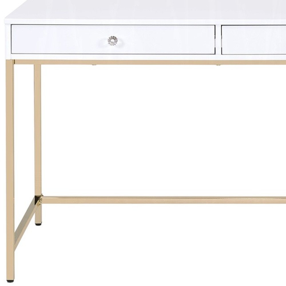 47" White And Gold Wood and Steel Vanity Table With Two Drawers