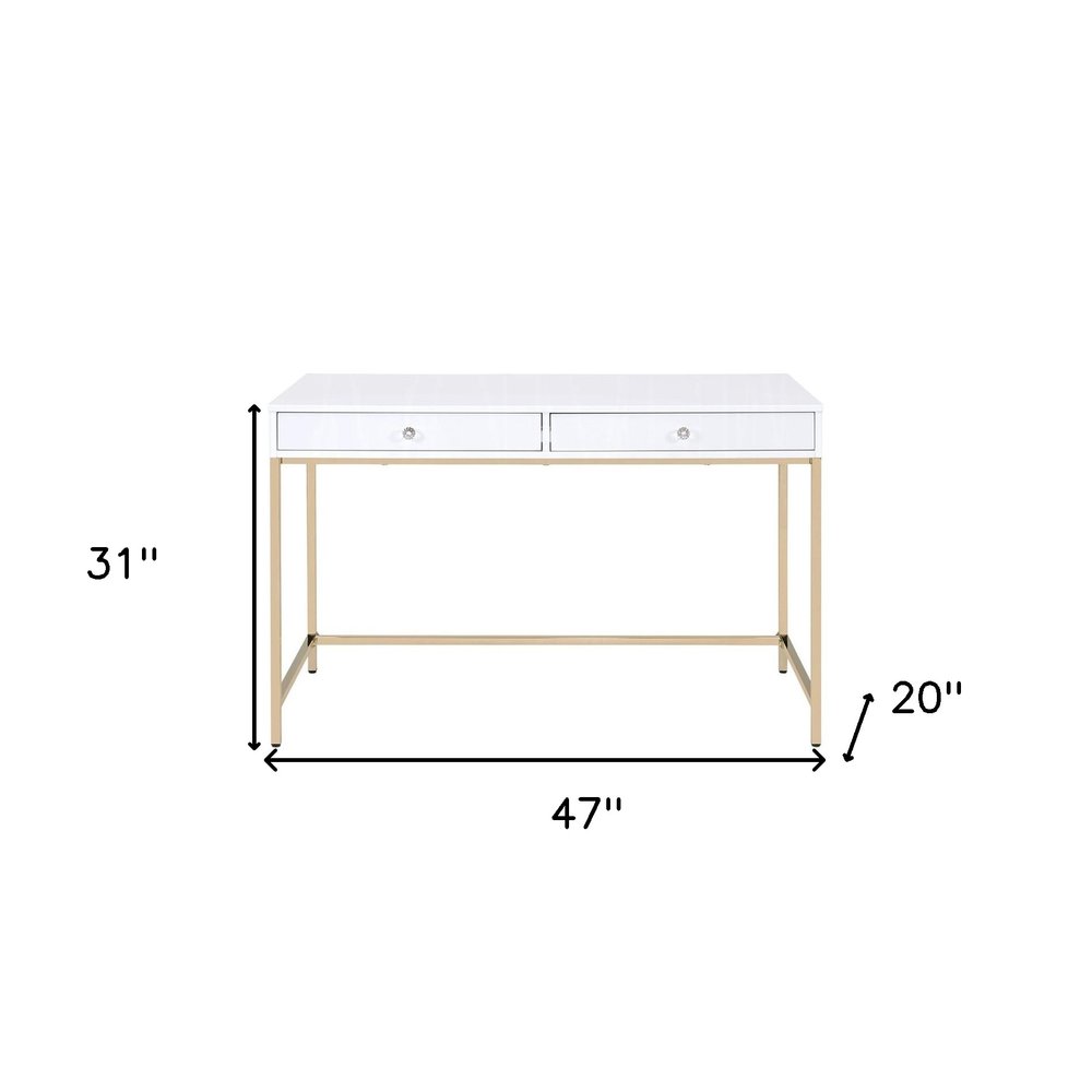 47" White And Gold Wood and Steel Vanity Table With Two Drawers