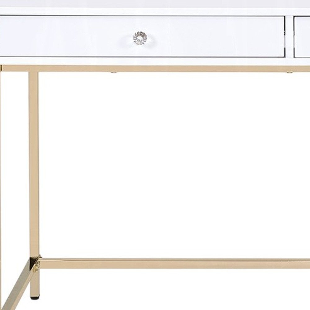 47" White And Gold Wood and Steel Vanity Table With Two Drawers