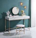 47" White And Gold Wood and Steel Vanity Table With Two Drawers