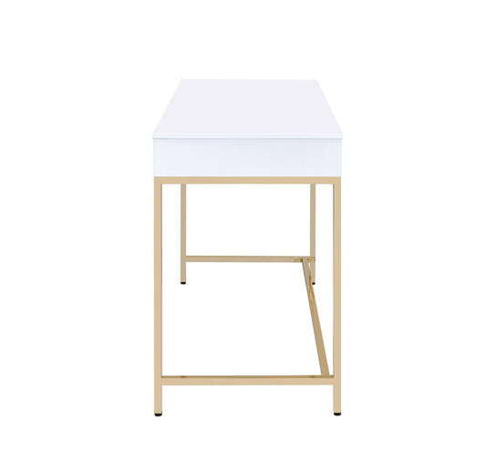 47" White And Gold Wood and Steel Vanity Table With Two Drawers