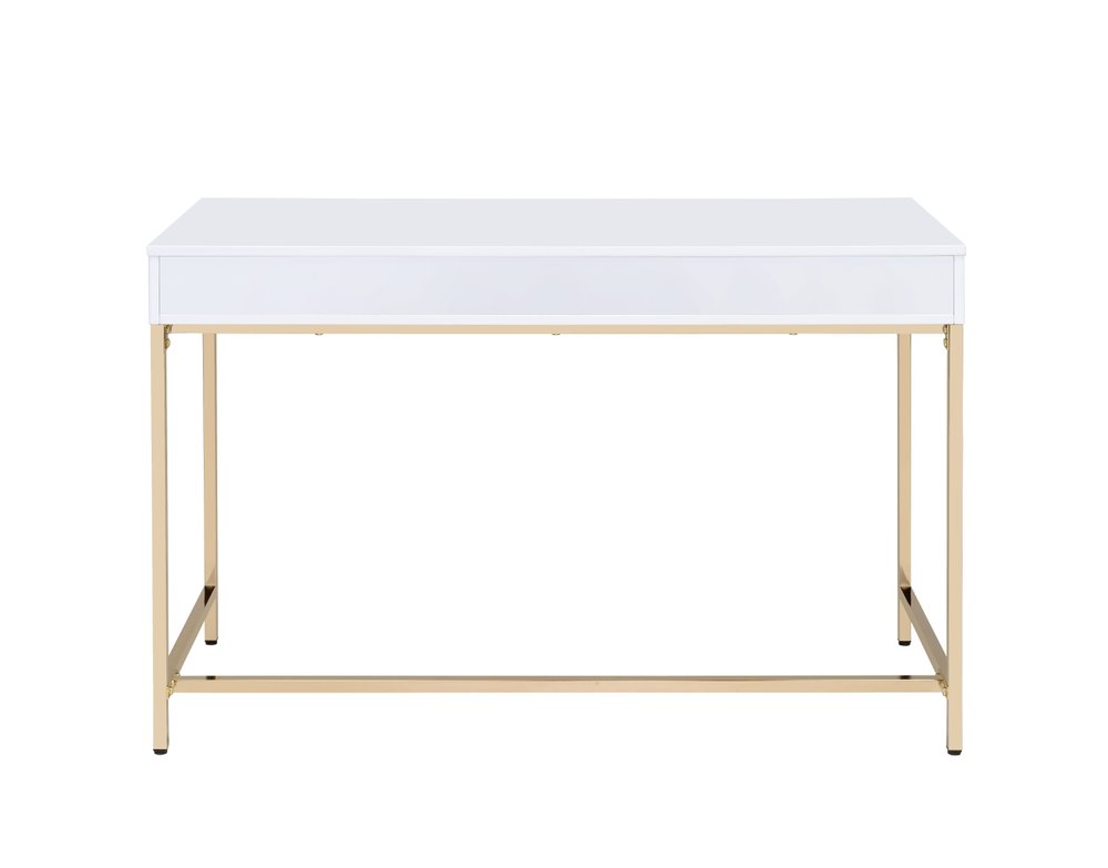 47" White And Gold Wood and Steel Vanity Table With Two Drawers