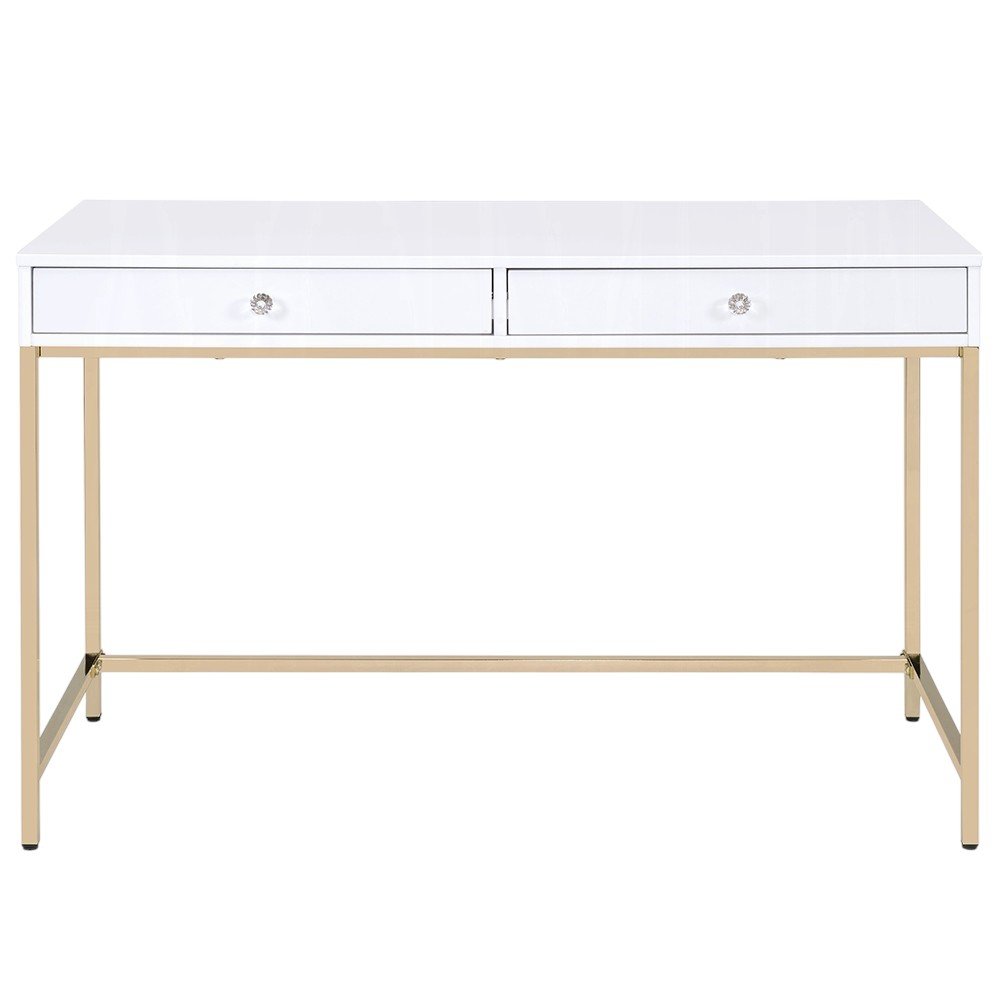 47" White And Gold Wood and Steel Vanity Table With Two Drawers