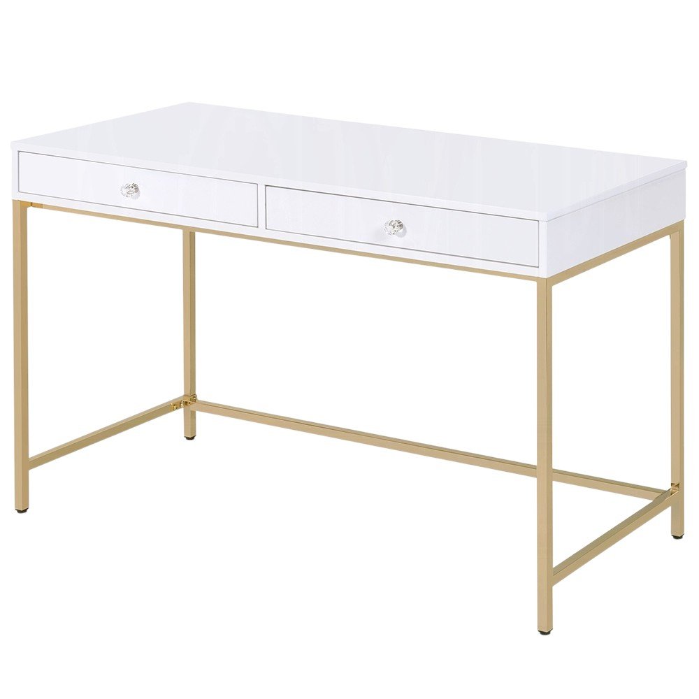 47" White And Gold Wood and Steel Vanity Table With Two Drawers