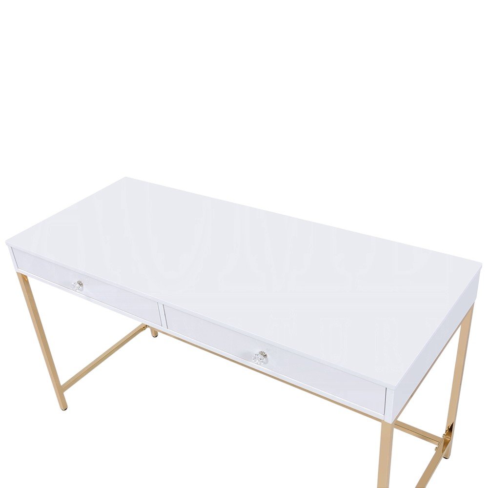 47" White And Gold Wood and Steel Vanity Table With Two Drawers