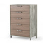 35" Brown Oak And Grey Solid And Manufactured Wood Five Drawer Chest
