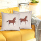 Set of Two 18" Beige and Brown Horse Fabric Throw Pillows with Embroidery