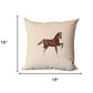Set of Two Beige and Brown Horse Color Block Fabric and Faux Leather Throw Pillows with Embroidery