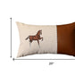 Set of Two Beige and Brown Horse Color Block Fabric and Faux Leather Lumbar Throw Pillows with Embroidery
