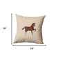 Set of Four Beige and Brown Horse Color Block Fabric and Faux Leather Throw Pillows with Embroidery