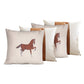 Set of Four Beige and Brown Horse Color Block Fabric and Faux Leather Throw Pillows with Embroidery