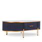47" White And Gold Stone And Stainless Steel Oval Coffee Table With Drawer
