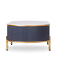 47" White And Gold Stone And Stainless Steel Oval Coffee Table With Drawer