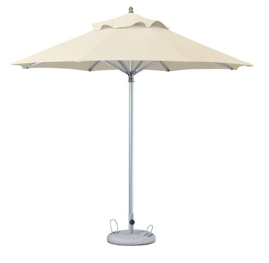 10' Ecru Polyester Round Tilt Cantilever Patio Umbrella with Stand