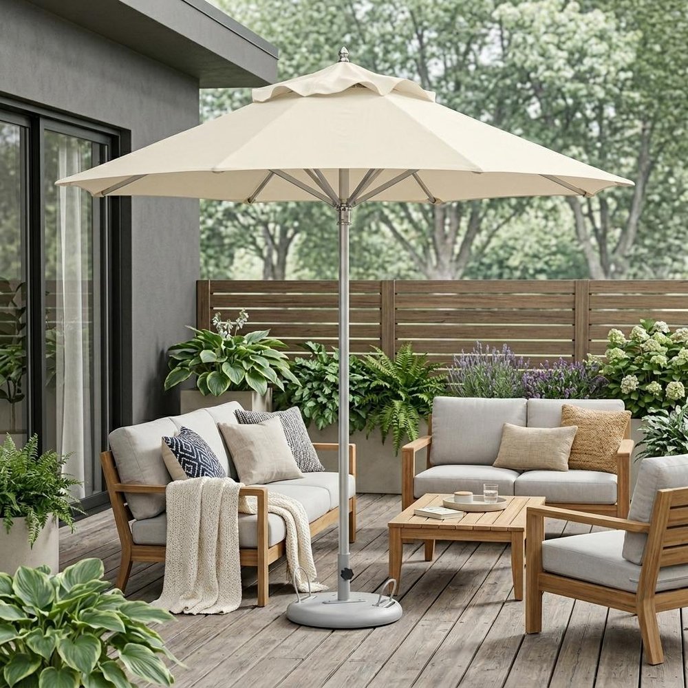 10' Ecru Polyester Round Market Patio Umbrella