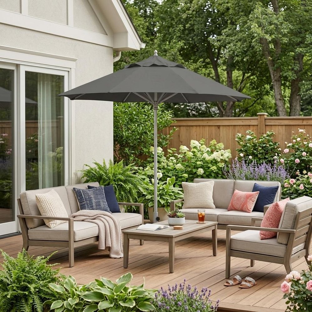 13' Charcoal Polyester Round Market Patio Umbrella