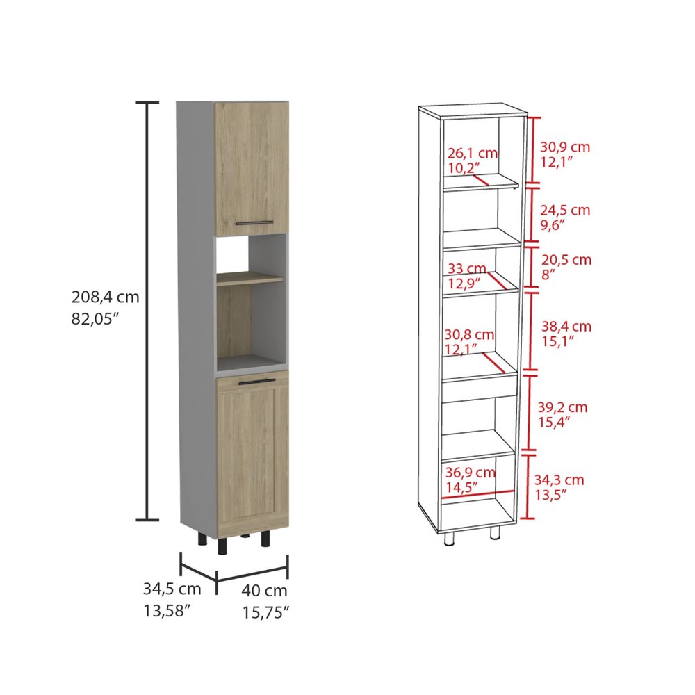 82" Gray And Oak Wood Pantry Or Storage Closet