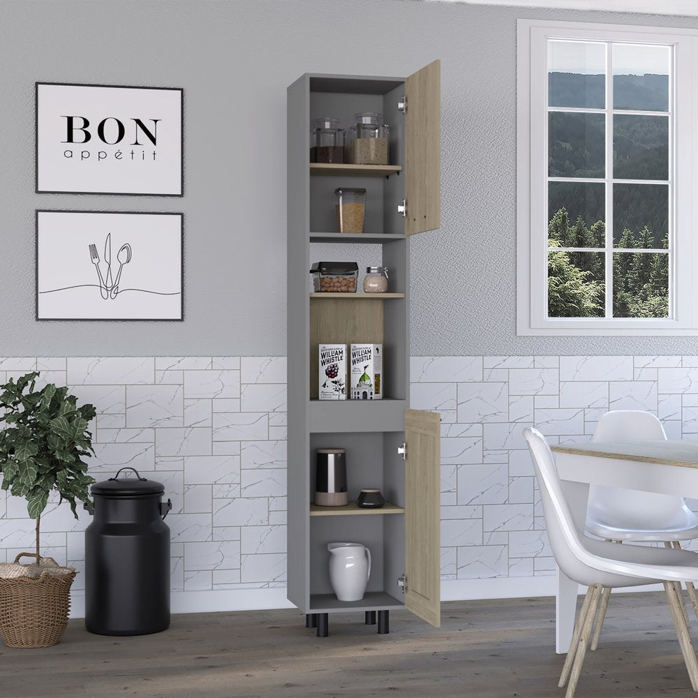 82" Gray And Oak Wood Pantry Or Storage Closet