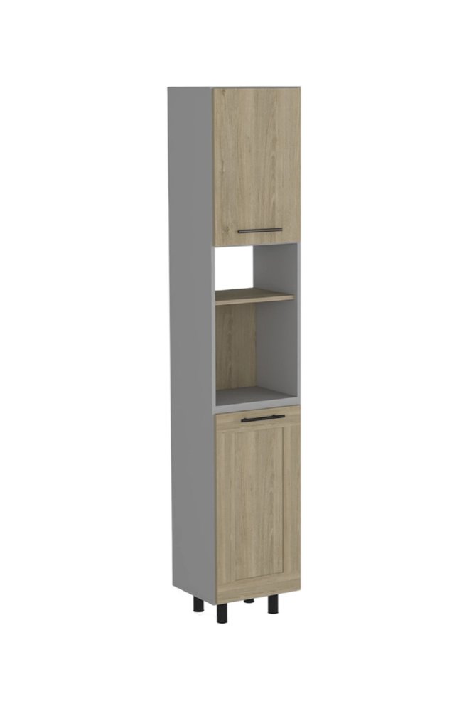 82" Gray And Oak Wood Pantry Or Storage Closet