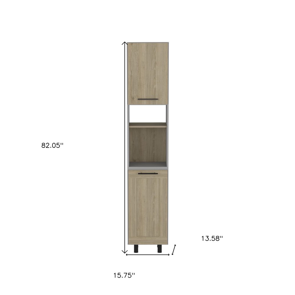 82" Gray And Oak Wood Pantry Or Storage Closet