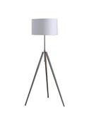 64" Silver Adjustable Tripod Floor Lamp With White Fabric Shade