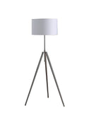 64" Silver Adjustable Tripod Floor Lamp With White Fabric Shade