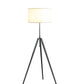 64" Silver Adjustable Tripod Floor Lamp With White Fabric Shade