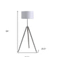 64" Silver Adjustable Tripod Floor Lamp With White Fabric Shade