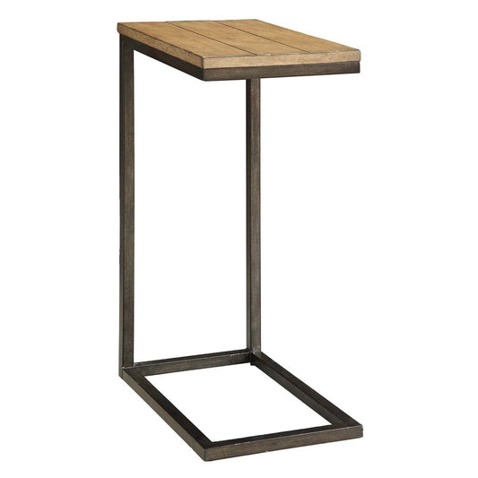 25" Oak and Black Distressed Solid Wood and Steel Frame End Table