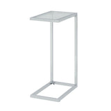 26" Clear And White Glass And Steel Sled End Table