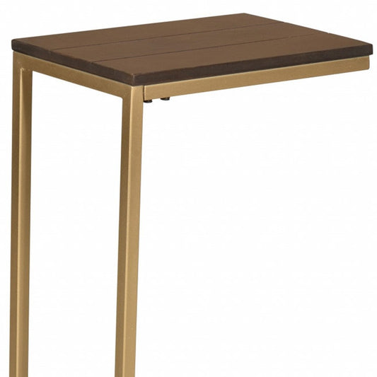 25" Dark Brown Solid Wood And Steel Frame End Table