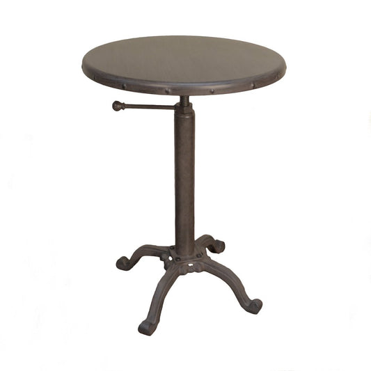 Gunmetal and Brown Iron Height Adjustable Round Pedestal End Table
