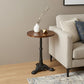 28" Black And Wood Brown Solid Wood And Iron Round End Table