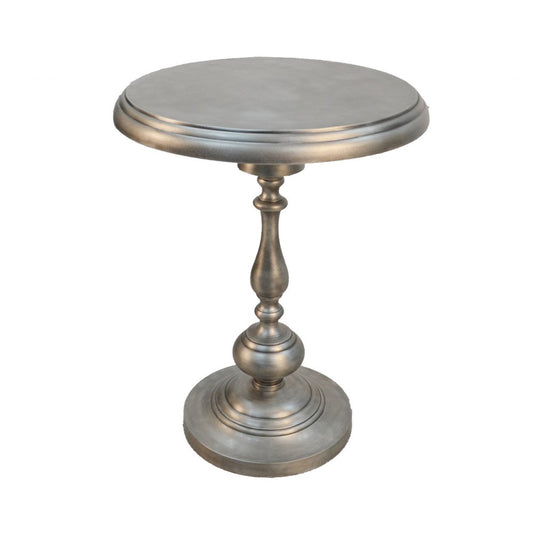 24" Nickel Iron Round Pedestal End Table