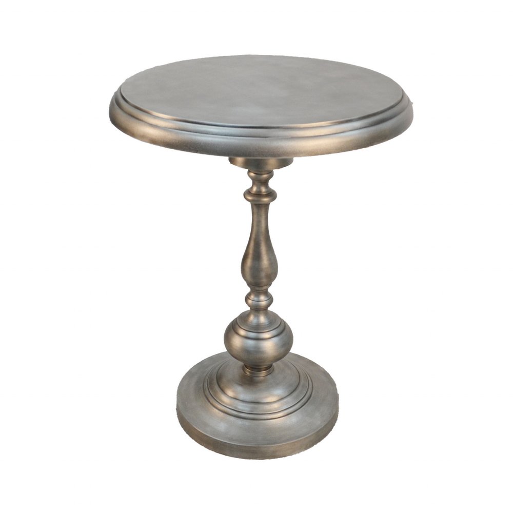 24" Nickel Iron Round Pedestal End Table